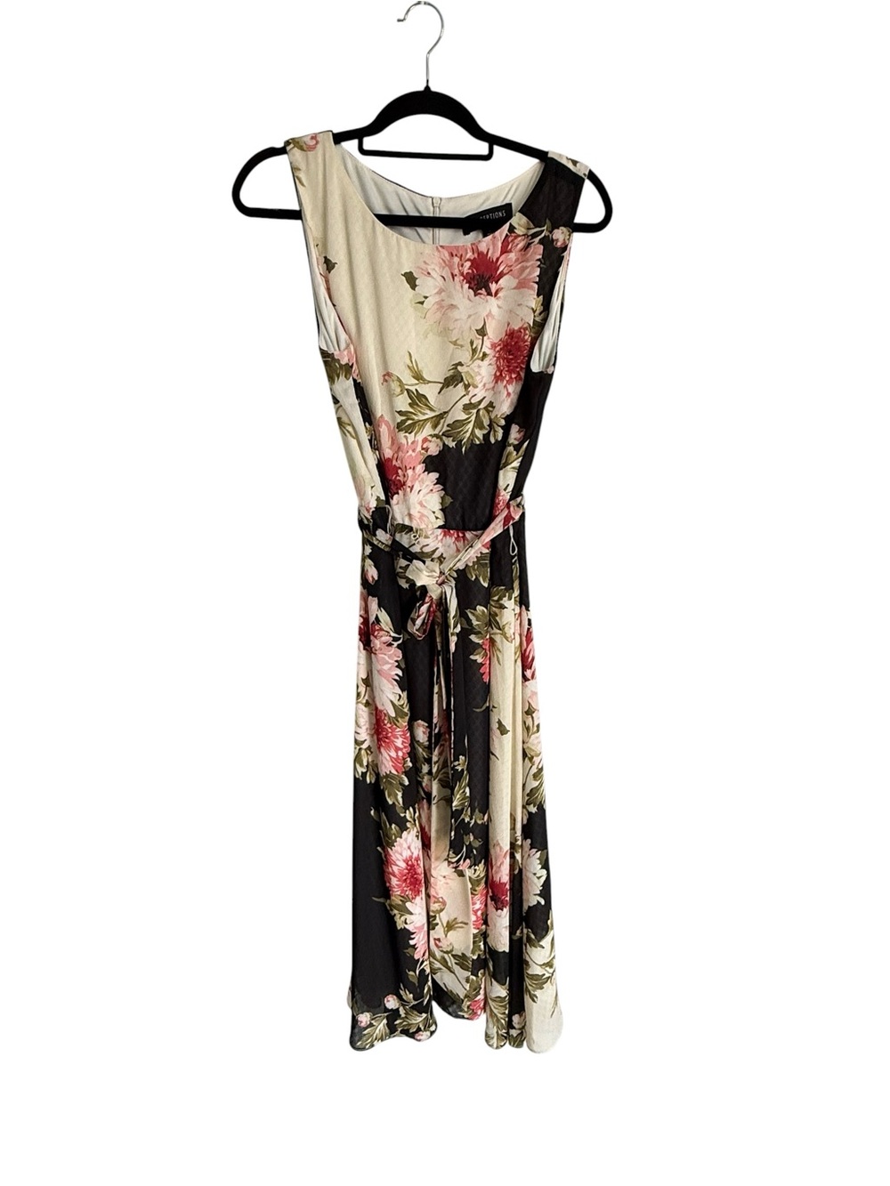 Perceptions Black Cream Floral Maxi Dress with Pink Blooms